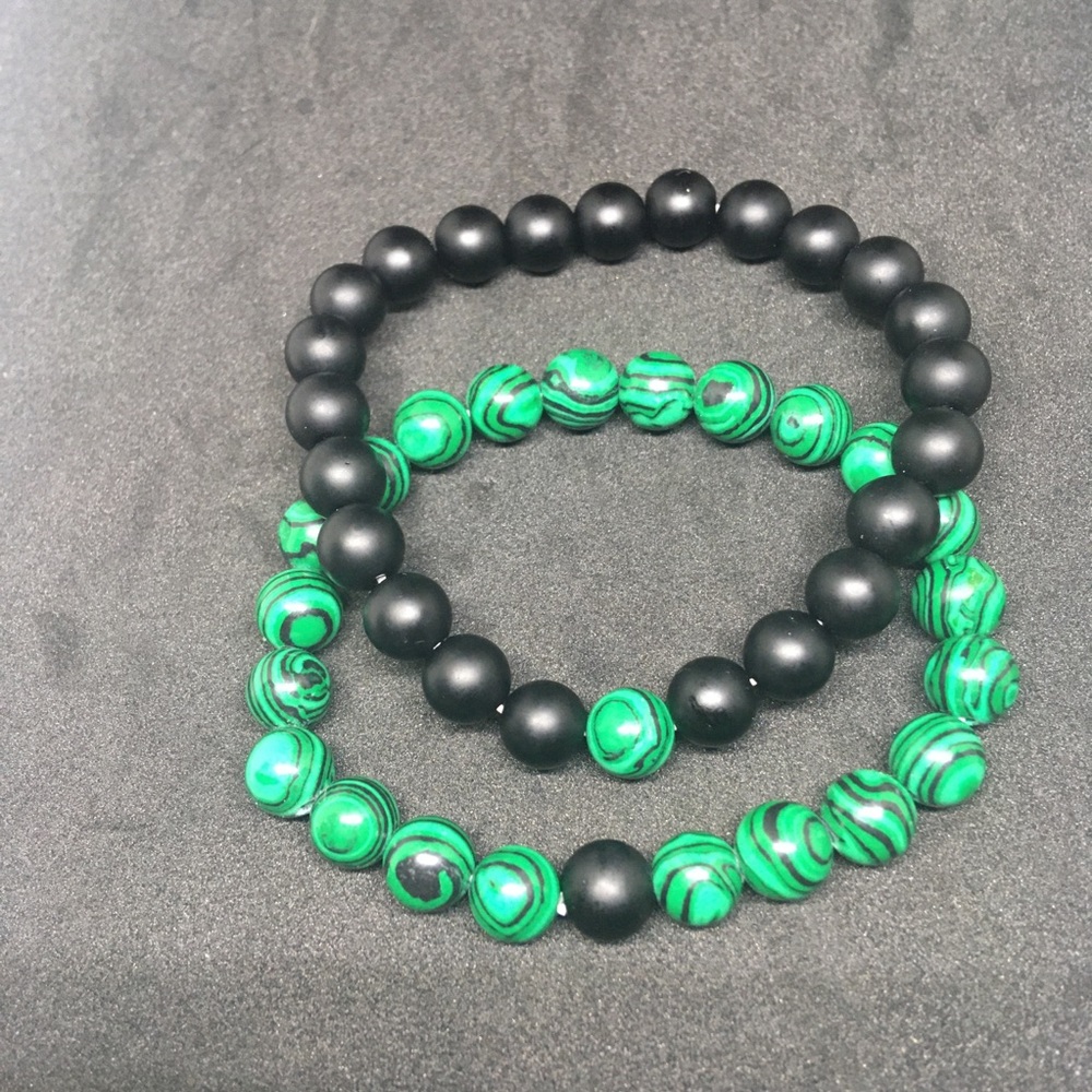 Malachite & lava Beads Chakra 2 Bracelets Couples bracelet.